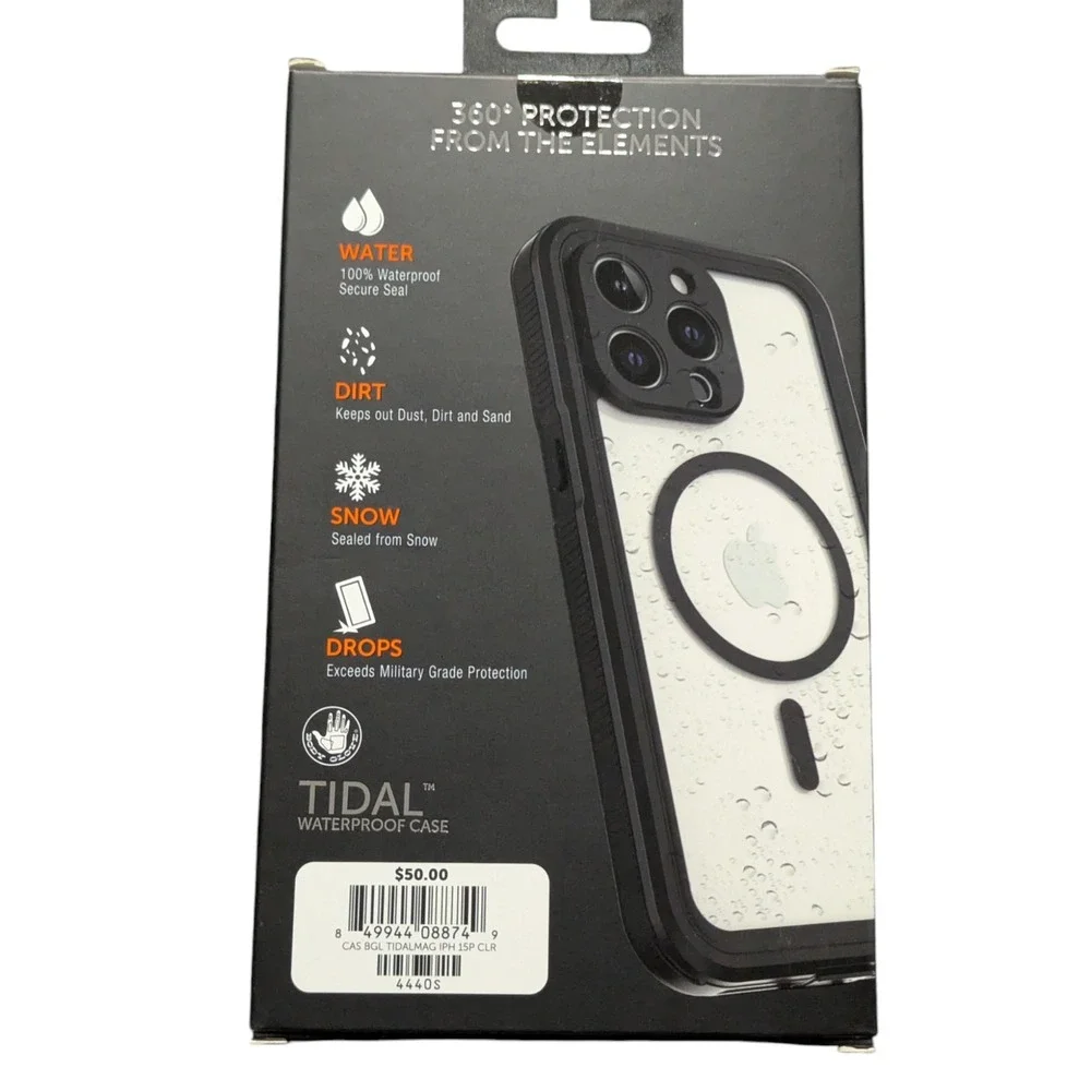 J7. Body Glove Tidal Waterproof with MagSafe Case For iPhone 15 Pro, Black/Clear